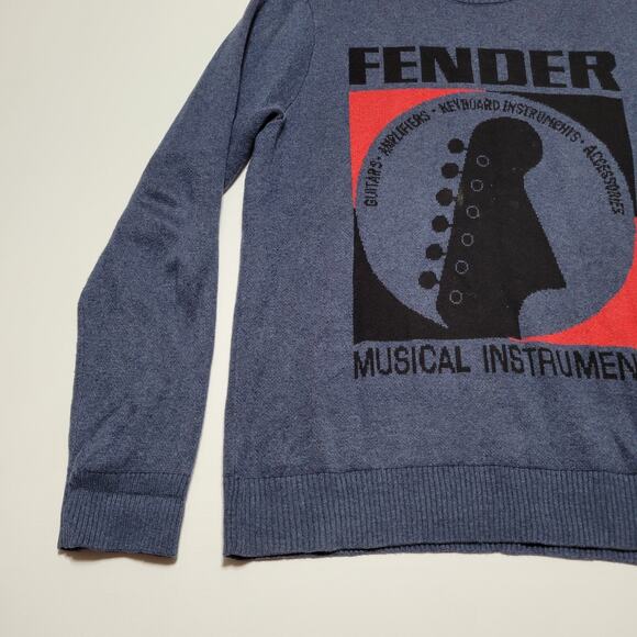 Fender Guitar Lucky Brand Logo Sweatshirt Medium Sweater Men's Blue Long Sleeve - Picture 4 of 10